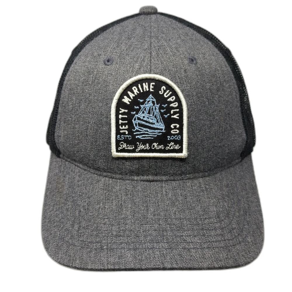 Jetty Trucker Hat Gray One Size Boat Patch Marine Supply Co Snapback Mesh